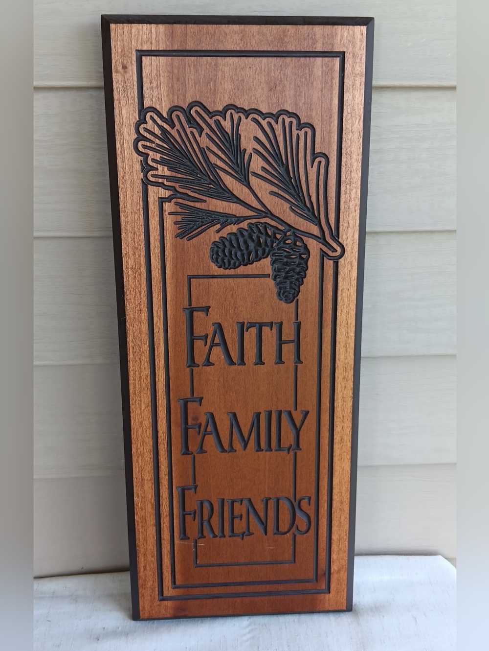 Vintage Embossed Faith Family Friends Wall Plaque. Measures 21 1/2 L X 8 1/2" W